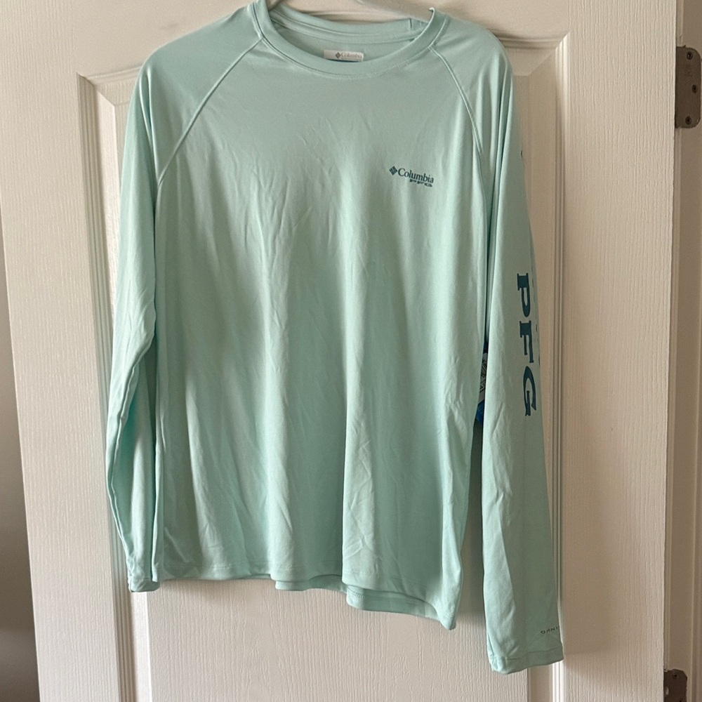 Columbia Light Mint Green PFG Long Sleeve Performance Shirt